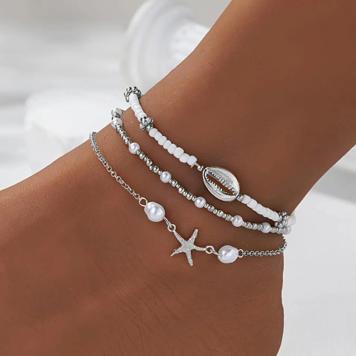 Women's Boho Style Starfish & Shell Decor Anklet, Fashionable Beaded Anklet for Beach Party Vacation, Elegant All-match Fashion Accessories for Daily Wear, Trendy Jewellery Accessories, Trendy Jewelry, Fashionable Accessory