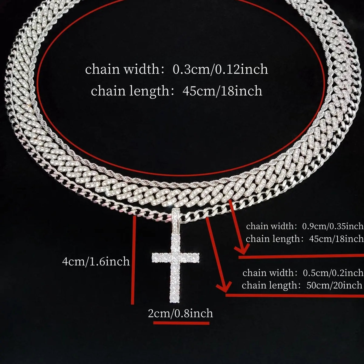 Street Style Artificial Zircon Inlaid Iced Out Cross Pendant & Cuban Link Design Chain Necklace, Costume Jewelry Necklace, Fashion Jewelry for Party, Daily Clothing Decor, Trendy All-match & Exquisite Jewelry for Birthday Gift, Zircon Stones Necklace