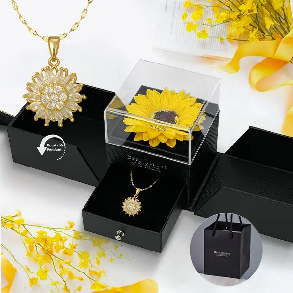 Fashionable Jewelry Rotating Sunflower Pendant Necklace Set, Flower Necklaces with Exquisite Chain & Gift Box, Thoughtful Present for Women for Birthday Mother's Day Daily Wear