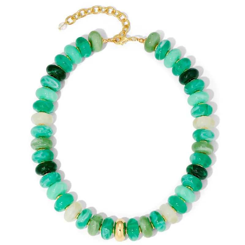 Women's Chunky Beaded Choker Necklace - Adjustable Length Boho Style Jewelry, Multicolor Beads with Gold Accent, Beach to Daily Summer Vacation Accessory (Sports & Outdoor Fashion Addition), Adjustable Length Necklace