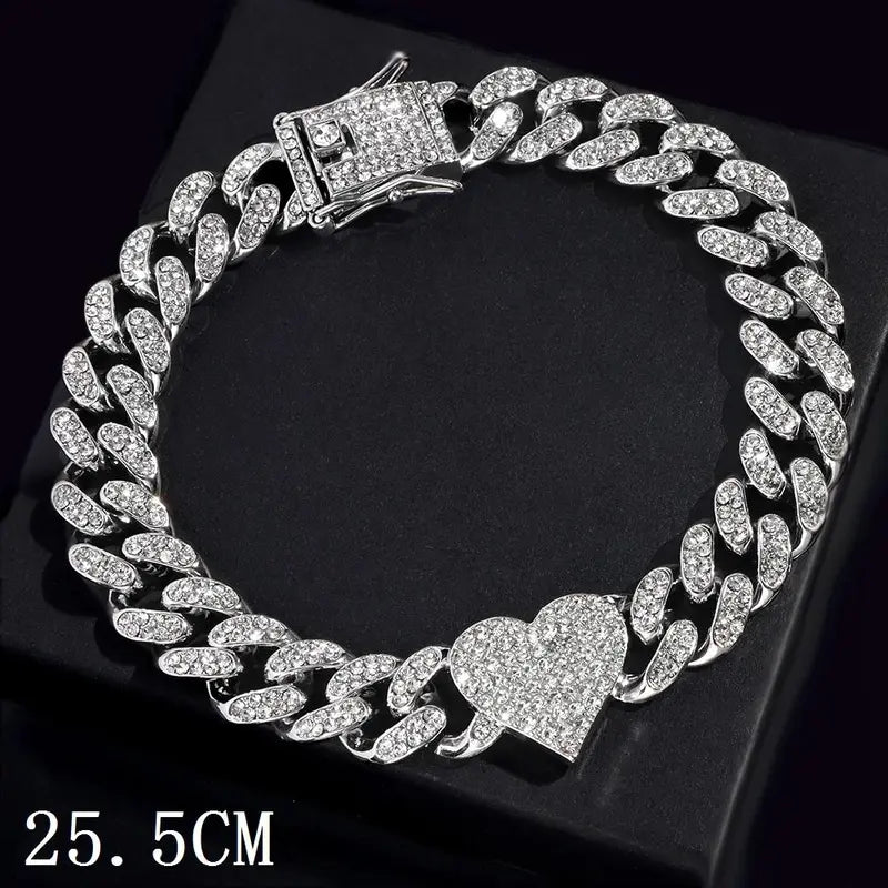 Women's Synthetic Chunky Cuban Chain Link Anklet - Iced Out Rhinestone Gems Anklet, Trendy Jewelry, Luxury Beach Barefoot Costume Accessory, Jewelry for Women